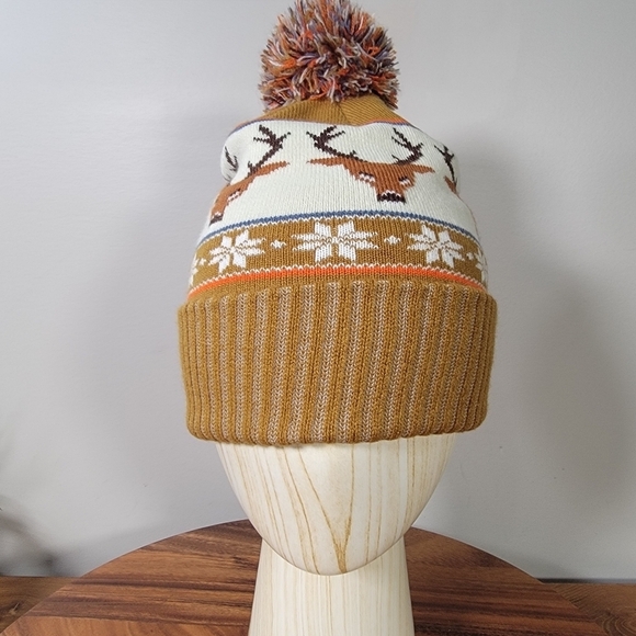KAVU Herschel Beanie Oh Deere Brown and White Pom Size OSFM - Picture 10 of 15